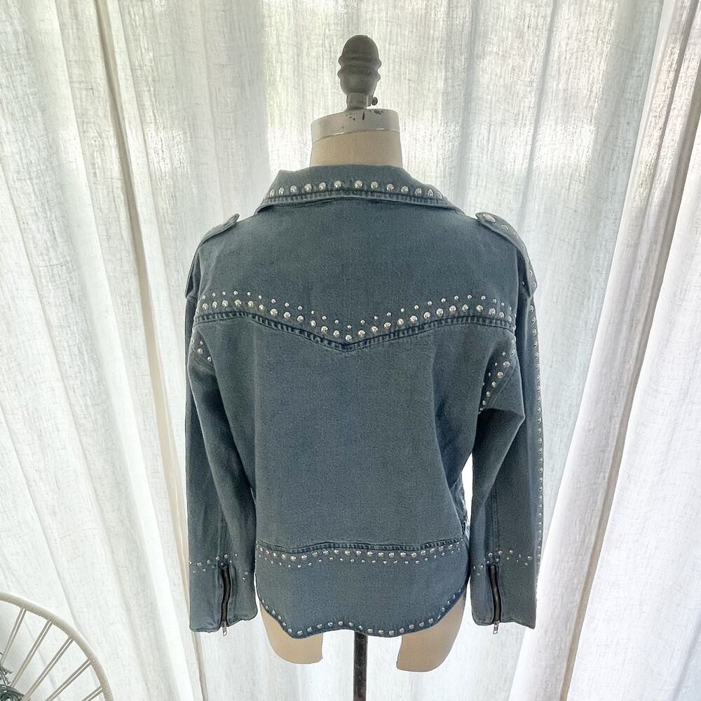 Cezele Studded Womens Denim Moto Jacket Large w/Tags Blue Western NWT - Picture 6 of 10
